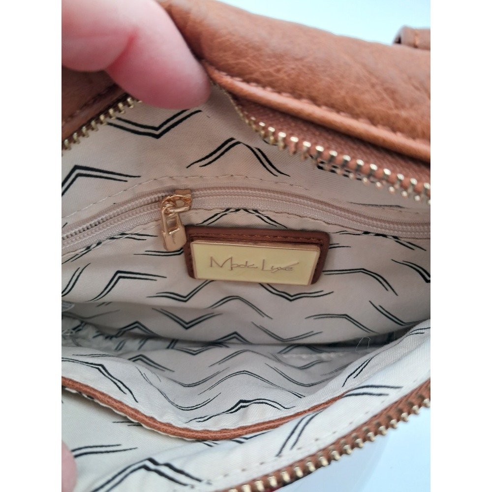 Moda Luxe Juno Belt Bag In Brown Vegan Leather With A Red And Navy Blue Stripe - Picture 7 of 8